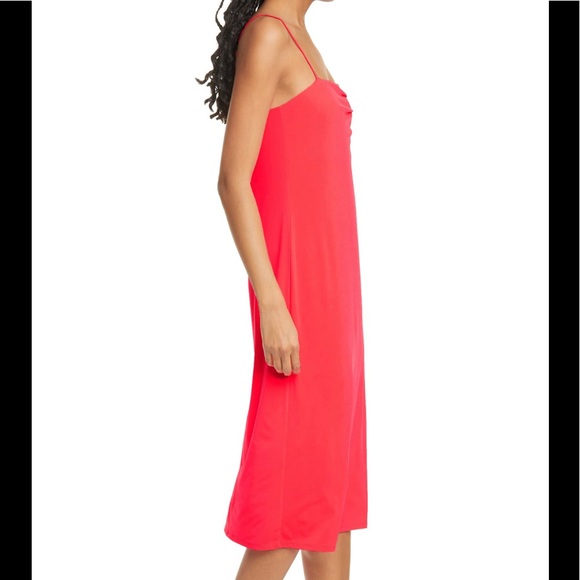 LE SUPERBE Entourage Midi Slipdress in Hot Coral - Picture 2 of 5